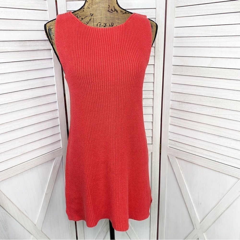 Vintage Spiegel Waffle Knit Sleeveless Tunic Sweater Coral‎ Orange Medium